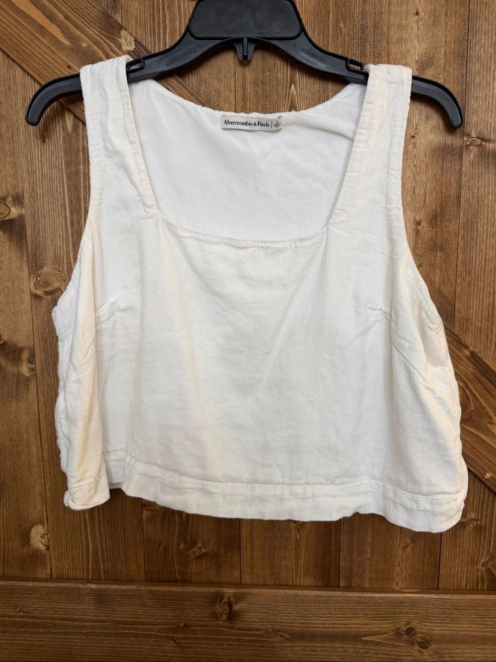 Abercrombie & Fitch Women’s L Linen Blend White Cropped Tank Top Square Neck (93